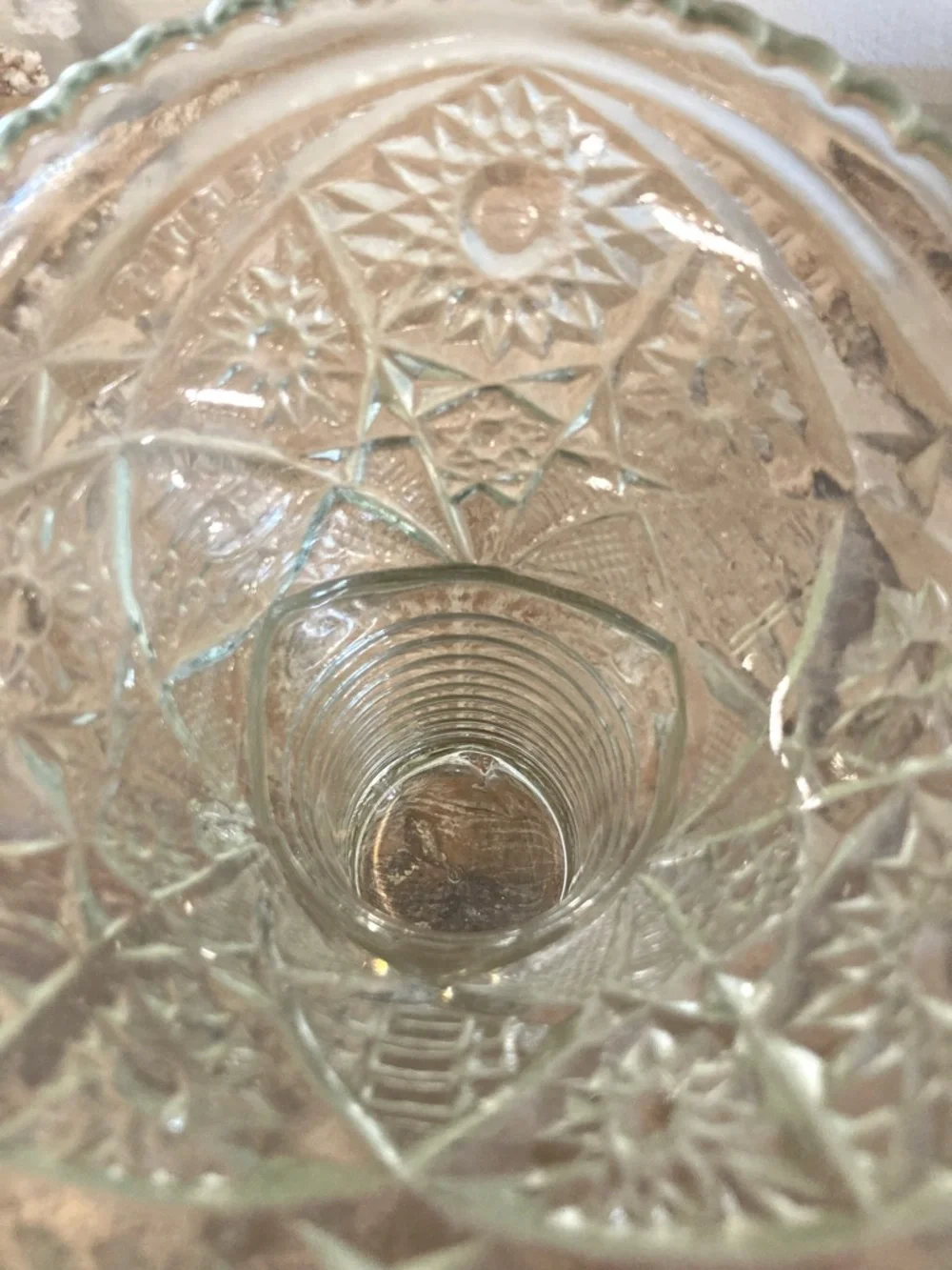 Mismatched Glass Punch Bowl and Base Flowers Pattern